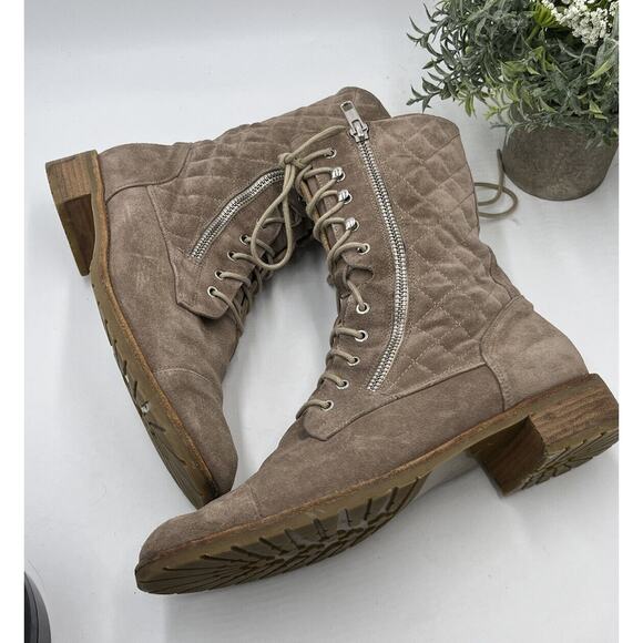 Russell & Bromley Tan Suede Atomic Quilted Stomper Lace Zip Boot Sz 39.5/9 - Picture 9 of 13